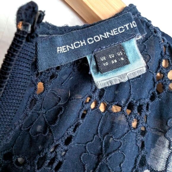 French Connection fit and flare cotton Embroidered Eyelet navy midi dres… - Picture 2 of 16